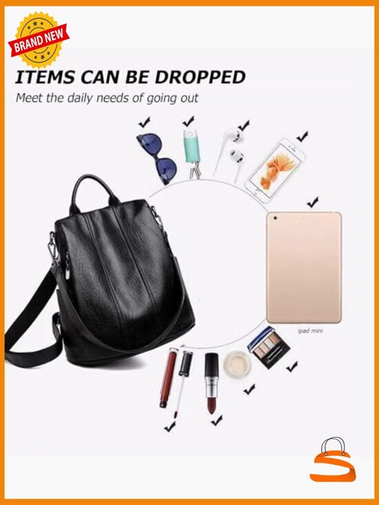 Faux Leather Backpack for Women, Soft Rucksack with Anti-Theft Pocket